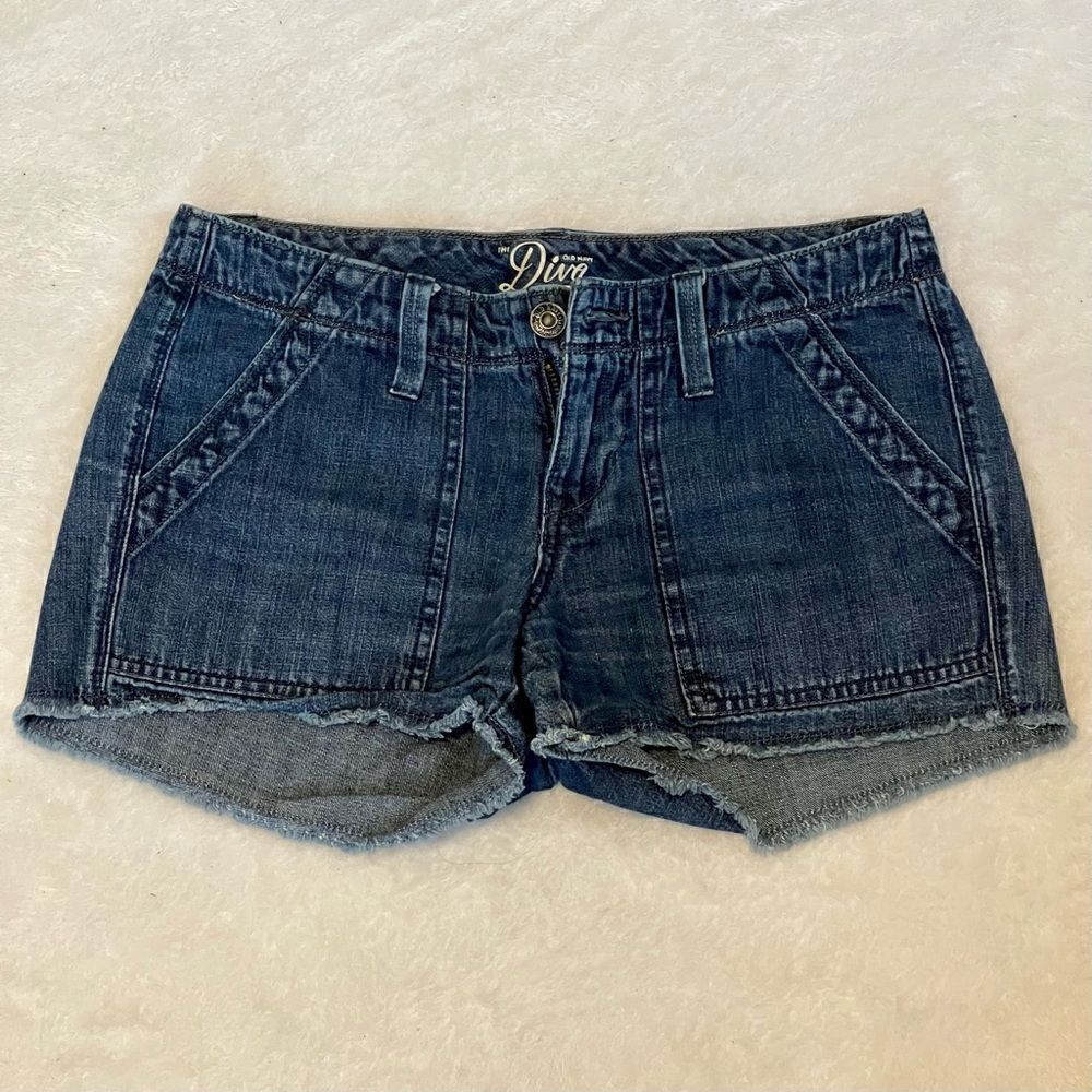 Old Navy The Diva Jean Shorts Dark Wash Raw Hem Size 0
